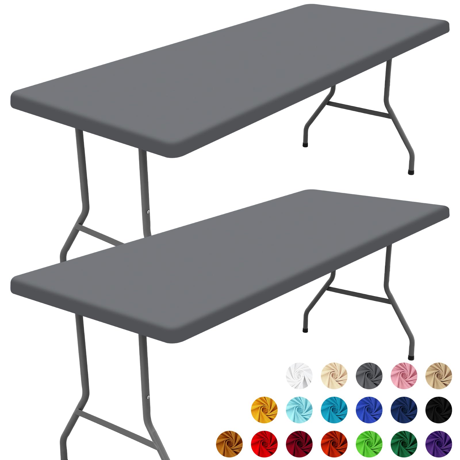 Photo 1 of Moosfor Spandex 6 Foot Rectangle Table Cloth 2 Pack, Elastic Fitted Tablecloths for Picnic, Stretch Washable Patio Table Cover for Outdoor, Camping, Banquet and Parties (Grey, 30"x72")