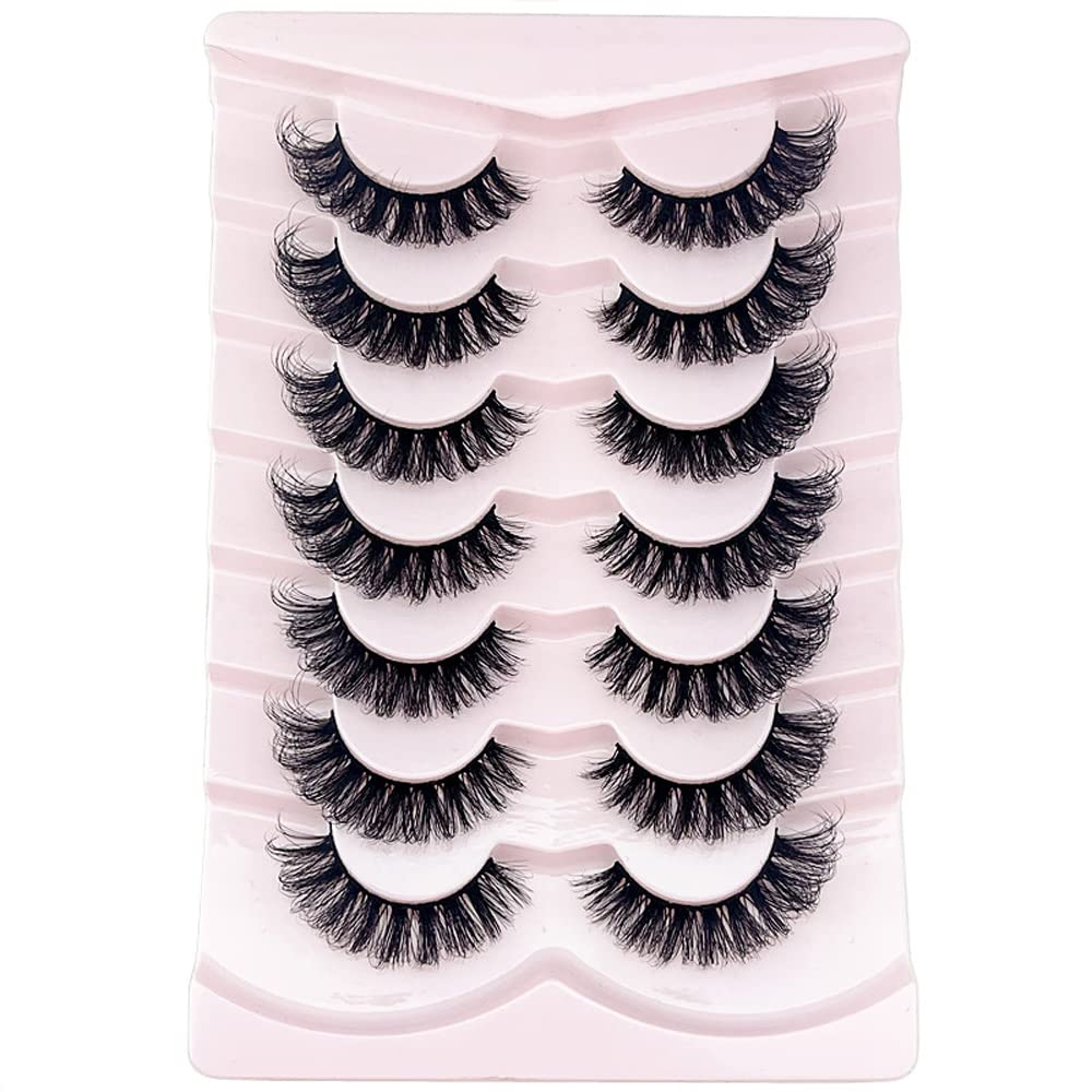 OCHILIMA Eyelashes Russian Strip Lashes Natural Look Eye Lashes False Lashes Wispy D Curly Fluffy 3D Effect Cat Eye Soft Fake Eye Lashes Pack 7 Pairs