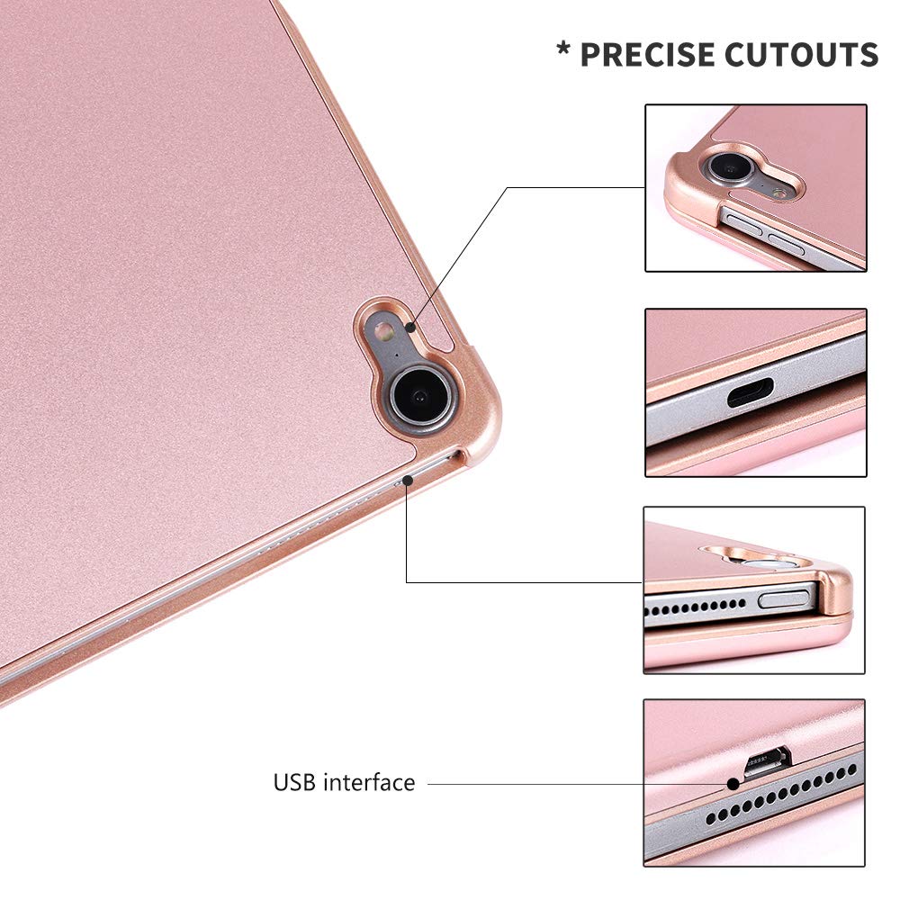 Keyboard Case for iPad Pro 11,130 Degree Rotation, 7 Color Backlit Keyboard,Thin and Light Case,BT Connect, iPad Pro 11 Keyboard Case, (Rose Gold, 11)
