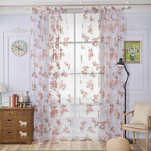 qinshop2017 Rose Burnt Solid Voile Door Lace Window Curtain for Bedroom Living Room39.37"78.74"