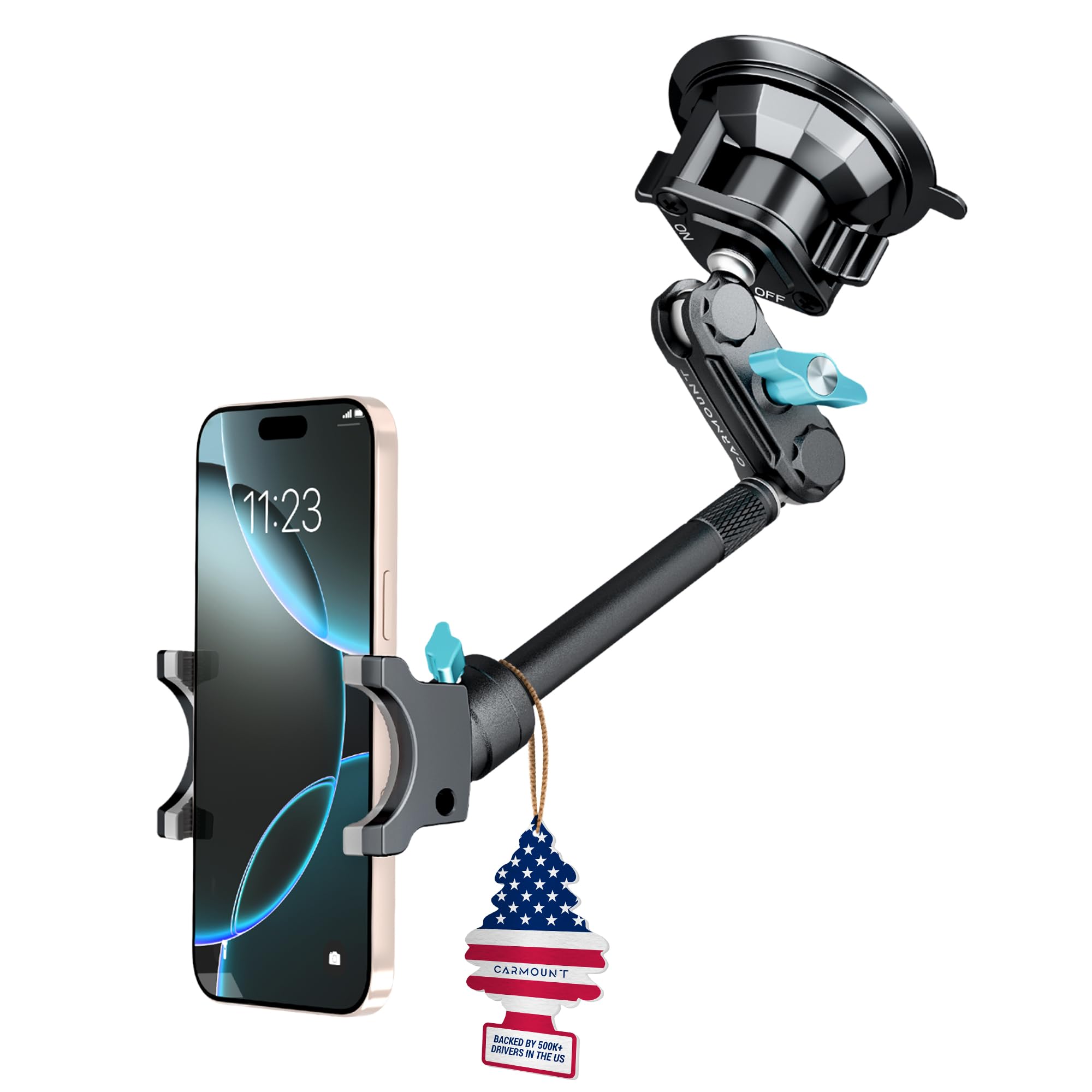 CARMOUNT TitanX100 Long – Truck Phone Mount – Heavy Duty Metal Phone Holder, Suction Cup Phone Mount for Car, Windshield Mount Cell Phone Holder for iPhone, Android, GPS & All Devices