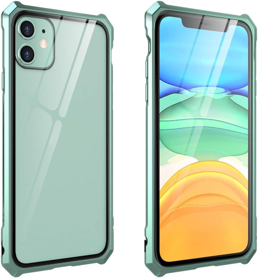 Compatible with iPhone 11 Anodized Aluminum Case Cover,Luxury Armor Metal Case HD Clear Tempered Glass Back Shatter-Proof Full Body Protective Cover Compatible with iPhone 11 6.1”