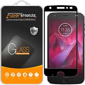 Supershieldz (2 Pack) for Motorola (Moto Z2 Force) Edition and Moto Z Force Edition (2nd Gen) Tempered Glass Screen Protector, (Full Screen Coverage) Anti Scratch, Bubble Free (Black)