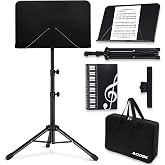 AODSK Sheet Music Stand,5 in 1 Dual-Use Folding Sheet Music Stand &amp; Desktop Book Stand with Portable Carrying Bag &amp; Music Sheet Clip Holder &amp; Sheet Music Book(Black) (AS-M55)