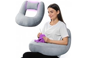 Pyurifai Crochet Pillow for Lap Support - Reading Pillow for Laptop with Extra Back Pillow for Support, Enlarged Gaming Pillow for Lap, Multi-Purpose Reading Pillow for Gaming/Working/Crocheting, Grey