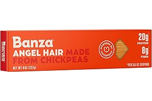 Banza Angel Hair Pasta from Chickpeas - Gluten Free, High Protein, and Lower Carb Protein Angel Hair Chickpea Pasta - 8oz