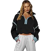 LAMISSCHE Half Zip Sweatshirt Women Oversized Sherpa Jacket V Neck Fleece Pullover Hoodie with Pockets