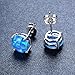 JunXin® Three Color 925 Sterling Silver Round Cut Opal Stud Earring 7.5MM (Blue)