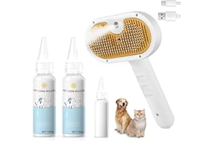 VVWVVW Pet Steam Brush for Dog & Cat – 3-in-1 Spray Hair Removal Comb – Steam for Shedding & Grooming – Water Brush for Long & Short Haired Pets – Spritz Defur Comb – Includes 2*Waterless Shampoo