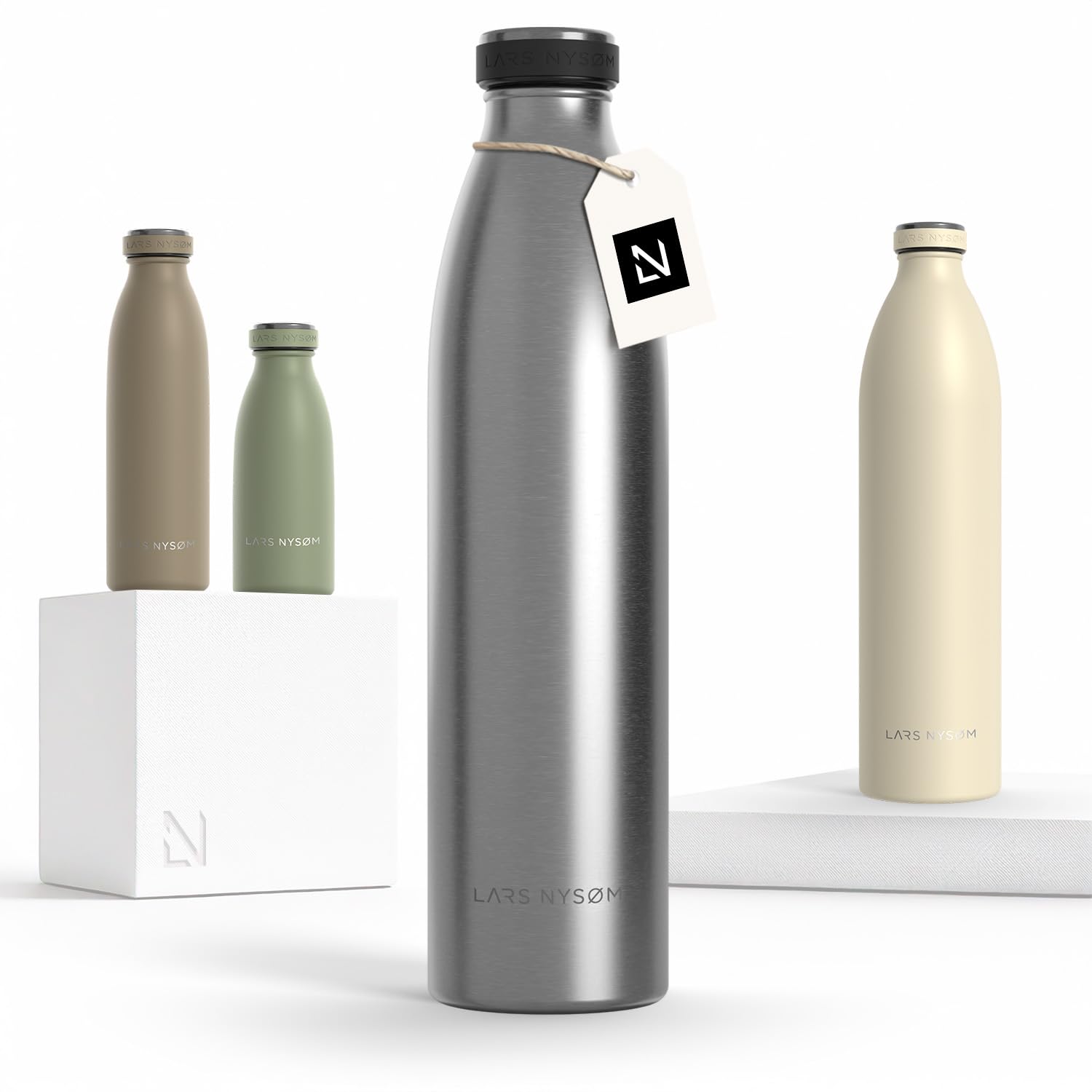 LARS NYSØM Stainless Steel Insulated Water Bottle 350ml, 500ml, 750ml, 1L, 1 5 Liter | Insulated Thermo Flask for Hot and Cold Beverages | Leakproof Drinking Bottle (Stainless Steel, 1000ml)