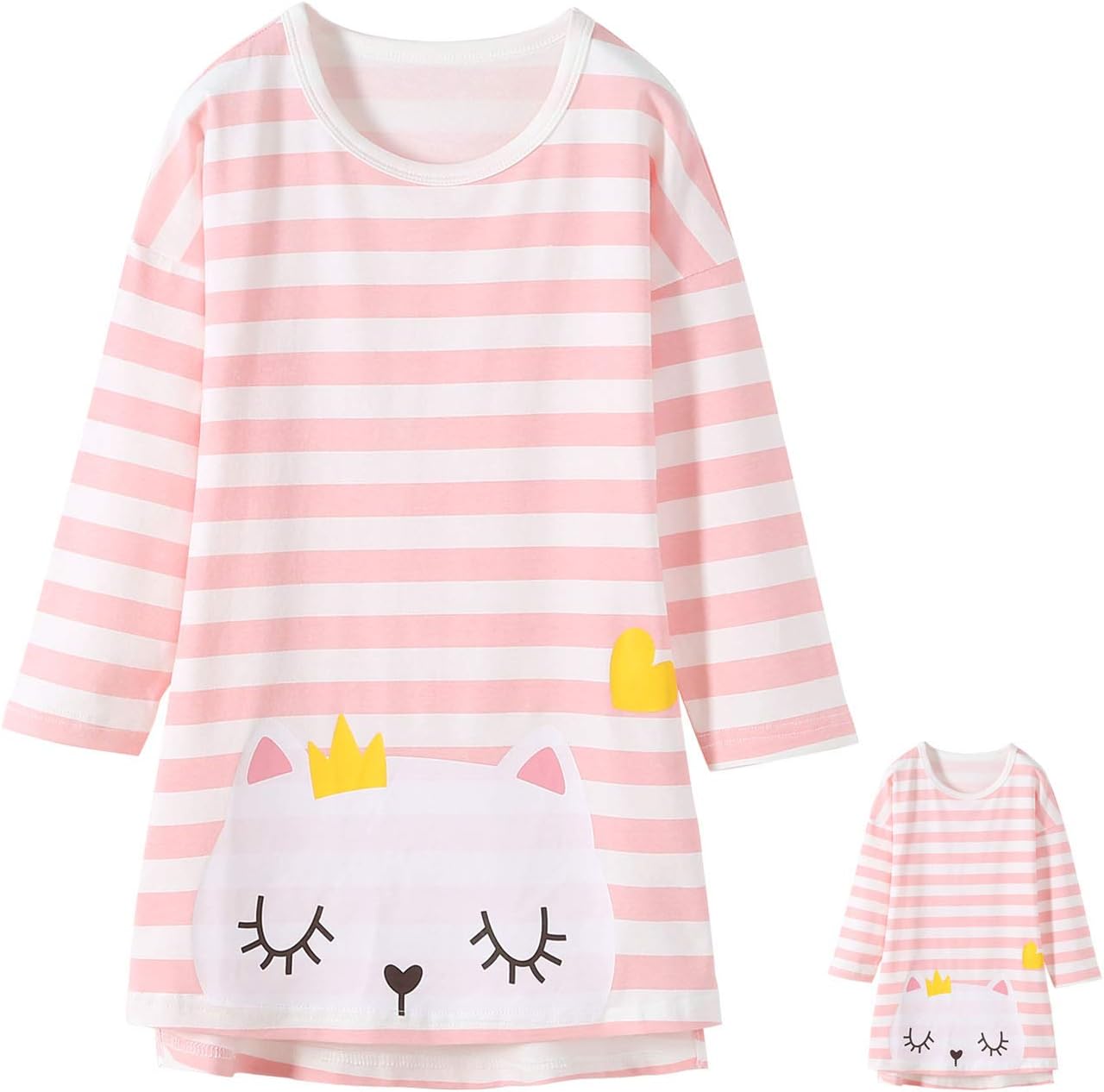 Girls' Kitty Nightgowns Cat Sleep Shirts Cotton Sleepwear for 3-10 Years