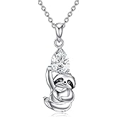 YONFQE Squirrel/Sloth/Black Cat Necklace Sterling Silver Animals Pendant Fashion Animals Jewelry Gift for Women