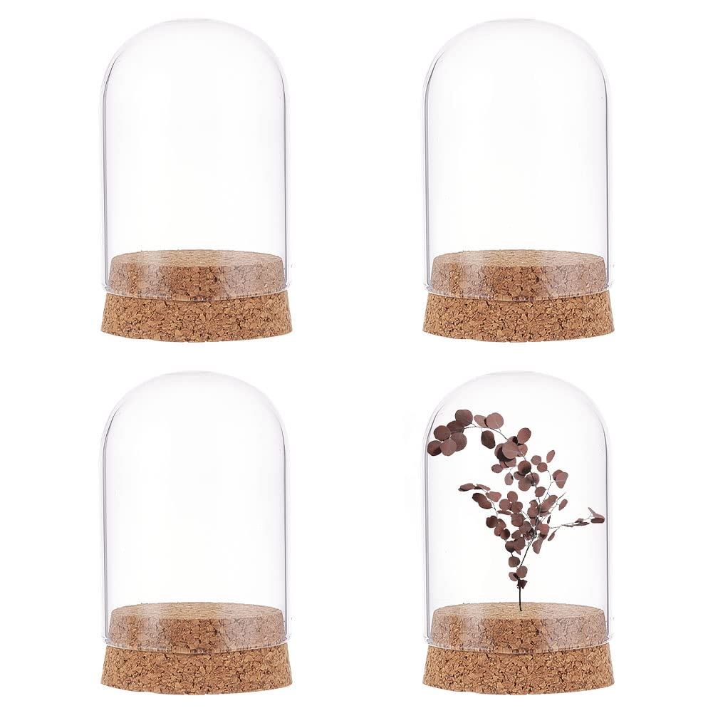 NBEADS 4 Sets Eternal Flower Glass Display Dome Cloche, Glass Display with Cork Stoppers Half Round Clear Glass Display Case Decoration Cloche Bell Jar Cloche for Wedding Valentine's Day, 7x5cm
