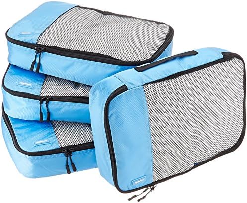 AmazonBasics 4 Piece Packing Travel Organizer Cubes Set - Medium, Sky Blue 1 AmazonBasics 4 Piece Packing Travel Organizer Cubes Set - Medium, Sky Blue