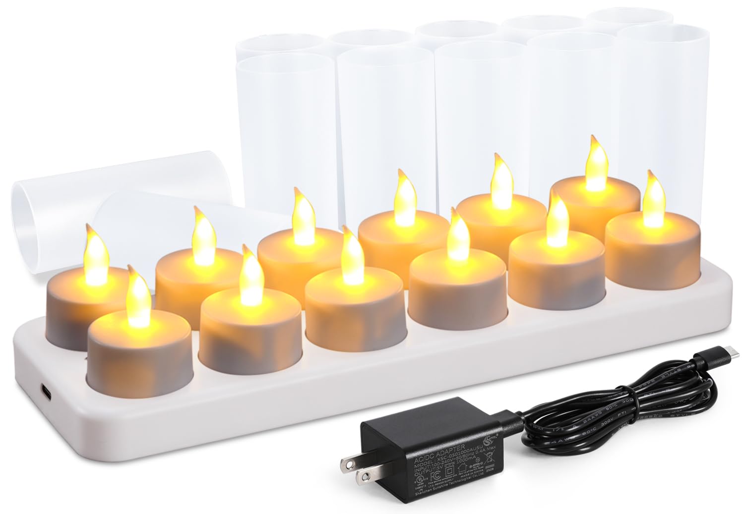 Photo 1 of WoneNice Rechargeable Tea Lights Flickering Flameless Candles with Charging Base and AC Adapter, Romantic for Lantern Party Restaurants Weddings Christmas and Holiday Decoration