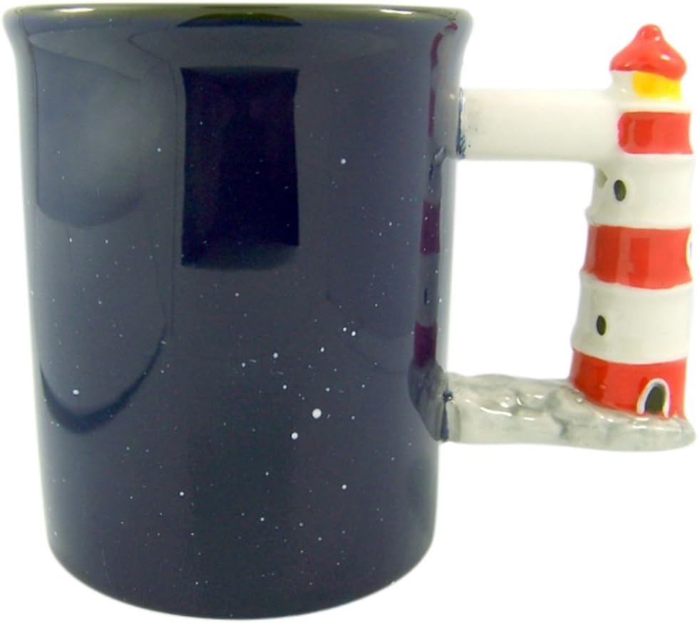 Beach Lighthouse Sculpted Handle Ceramic Coffee Mug, 16 oz