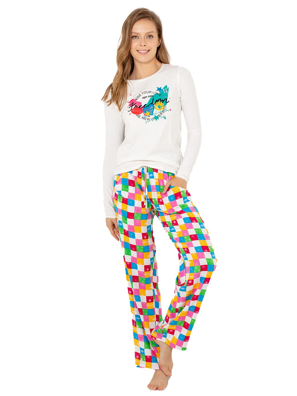 Colors Long Sleeve Cotton Pyjama Set (L-XL) Ecru