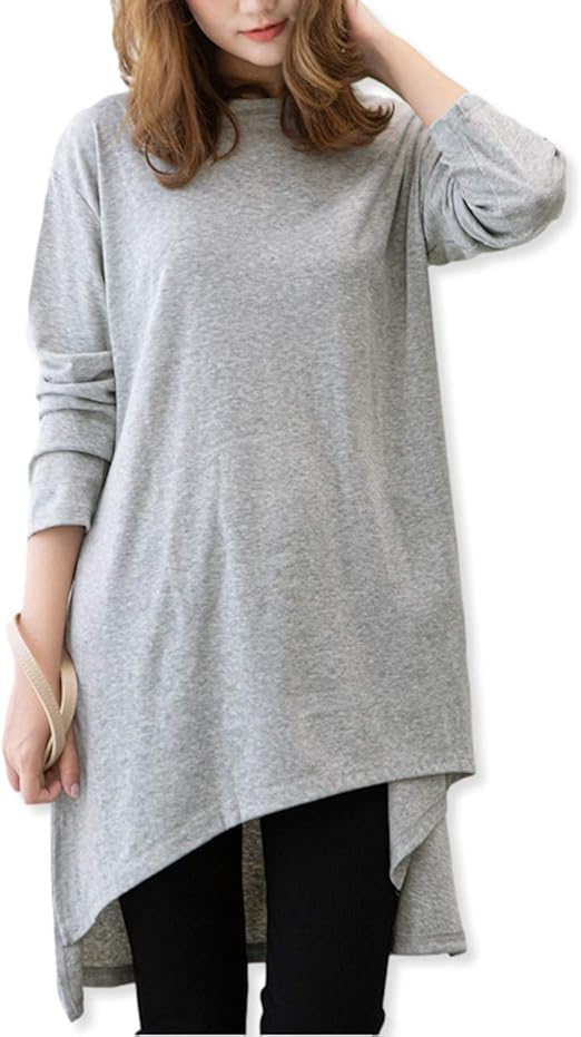 Amazon ハベリィ T シャツ ロング丈 ルーム ウェア カットソー チュニック トップス レディース ロンt 部屋着 ロング 丈 Tシャツ ワンピース ワンマイル ウエア ワンピ パジャマ カワイイ セクシー ビッグ 長袖 カジュアル 普段着 オシャレ ひざ丈 グレー