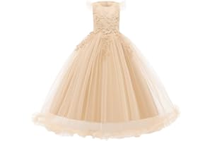 IBTOM CASTLE Flower Girls Maxi Dress Bridesmaid Wedding Pageant Party Princess Communion Floral Boho Vintage Lace Dance Gown