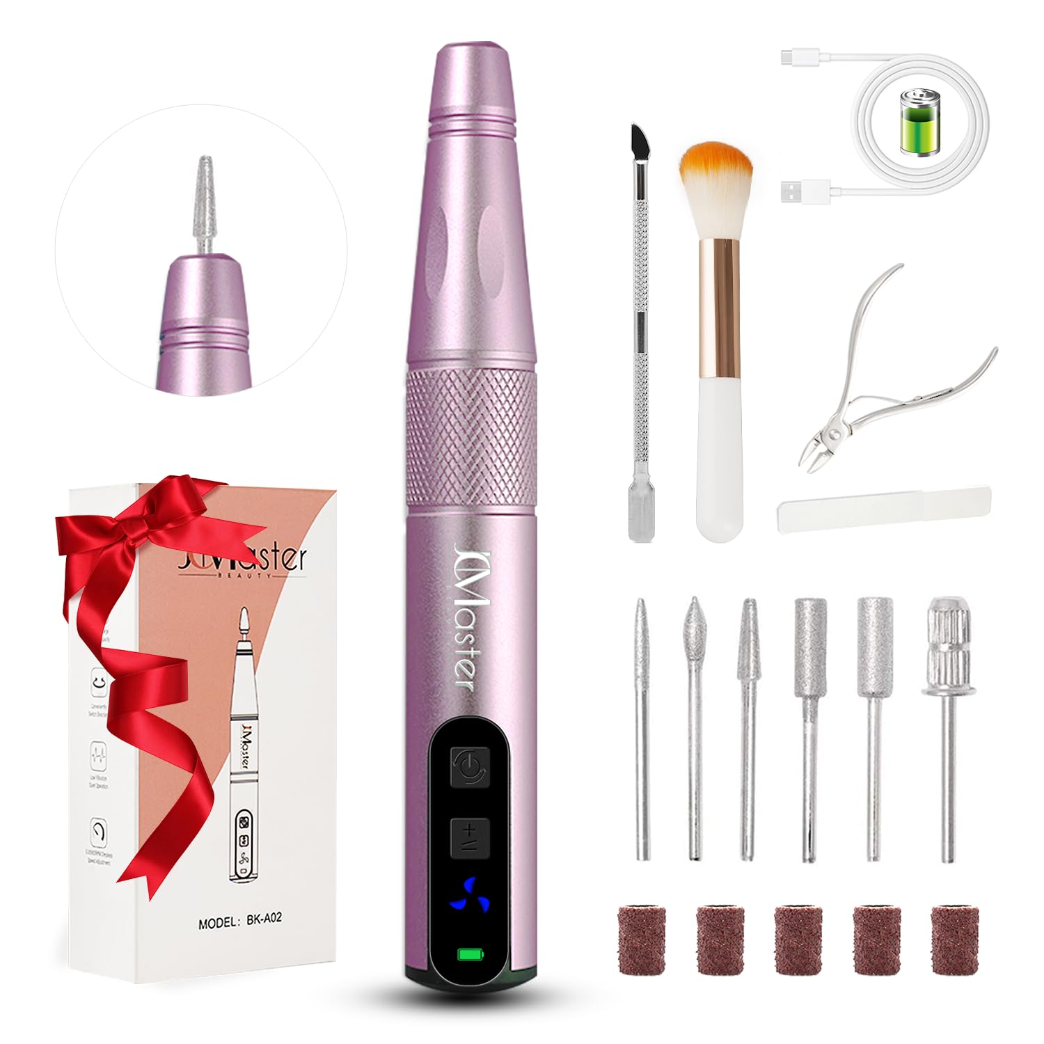 JCMaster Cordless Manicure and Pedicure Set, 25000RPM ,Rechargeable Electric Nail Files, LED Light, Excellent Home Use Electric Nail Drill for Cuticles Hard Skin Removal,Gifts for Girls Women Mum