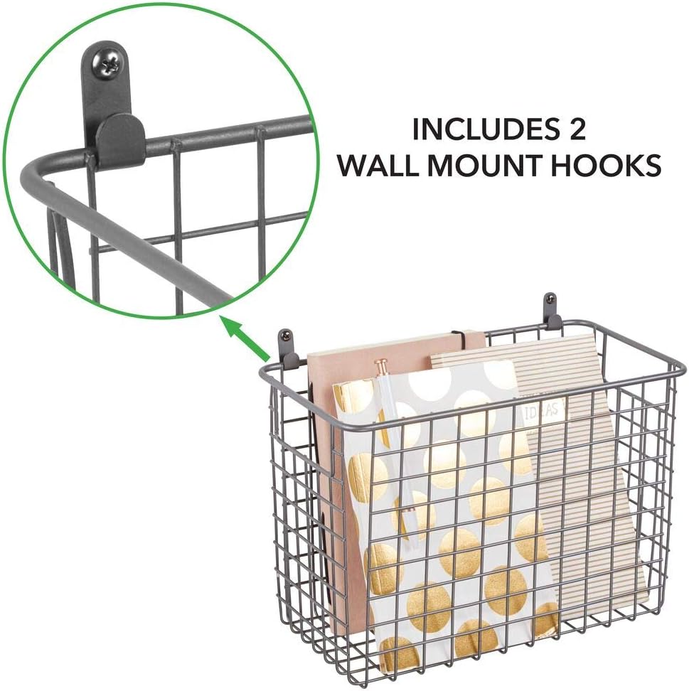 mDesign Hanging Storage Basket Large WallMounted Metal Wire Basket