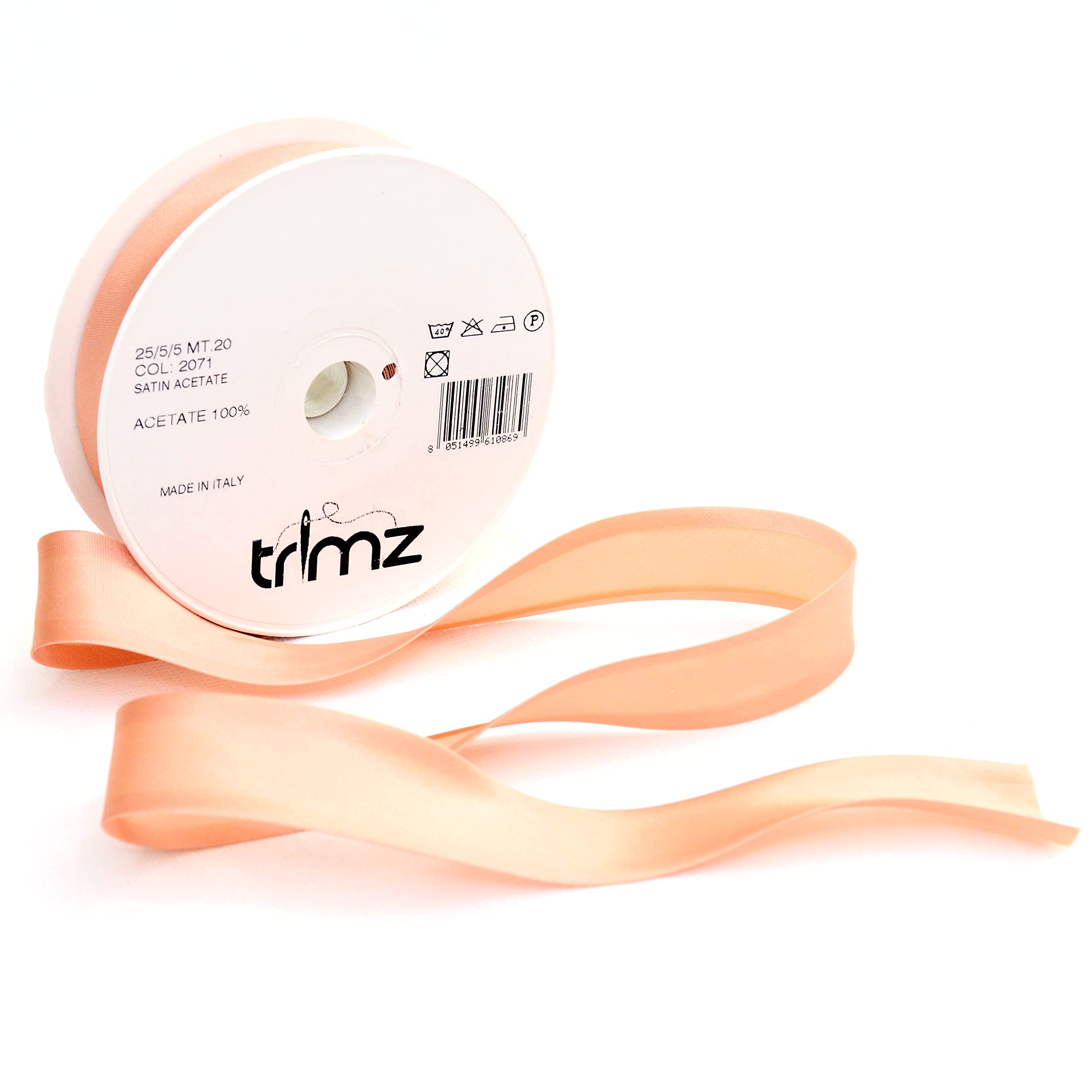 Inastri Trimz Acetate Satin Bias Binding Tape, 25mm Width, Rose Gold (Color 2071) – Silky Double-Fold Edging for Dressmaking, Bridal & Crafts