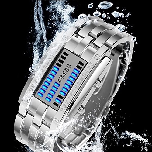 COCOTINA Luxury Men's Waterproof Stainless Steel Date Digital LED Bracelet Sport Watches (Silver)