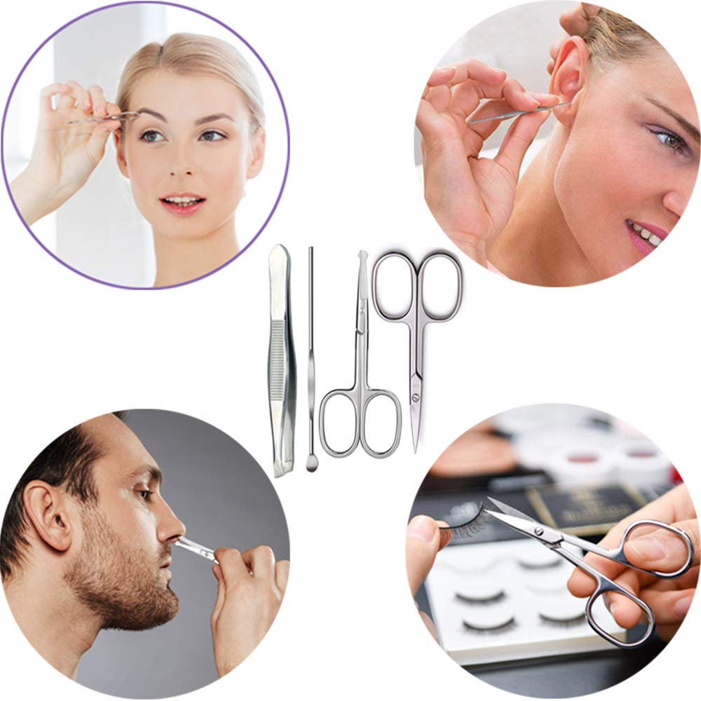 10 In 1 Eyebrow Scissors Grooming Suit Kits, Kalolary Eyebrow Scissors Trimmer Tweezers Eyelash Curler Mirror Acne Needle Extrusion Ring Ears Picker Nose Hair Trimmer Make Up Cosmetic Tool: Beauty