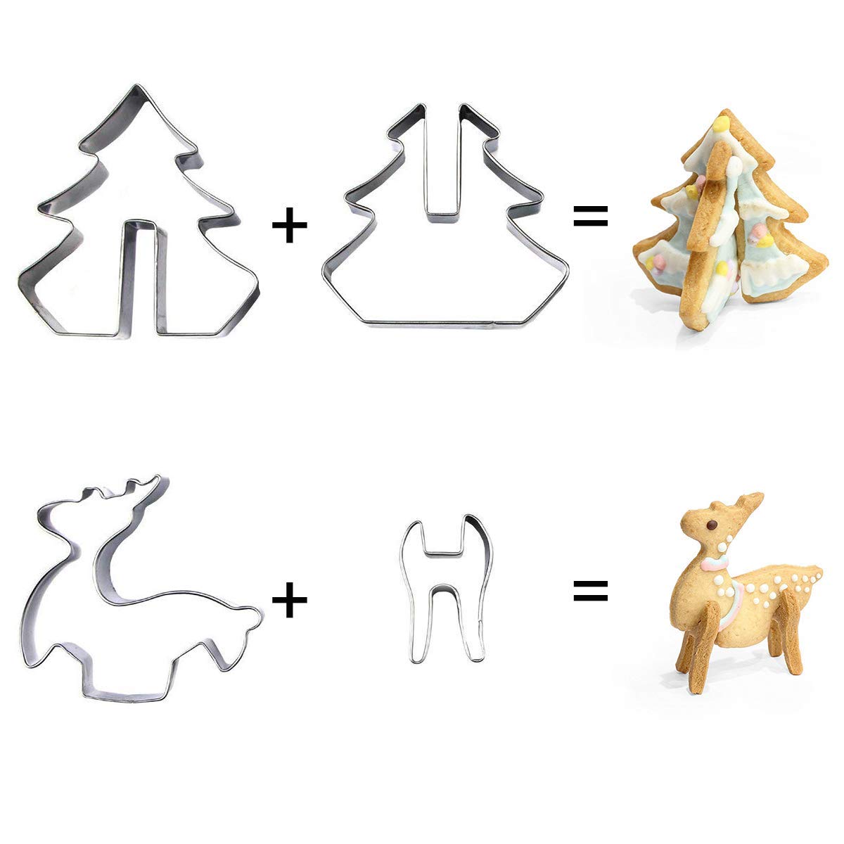 HANGMU 3D Christmas Stainless Steel Cookie Cutter Set, Favorite Holiday Shapes including Deer, Snowman, Christmas Tree and Sled- 8 Piece