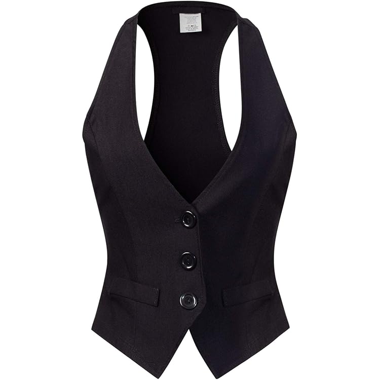 Women's Halter Vest with Pearl Buttons, Cream White, V-Neck (US