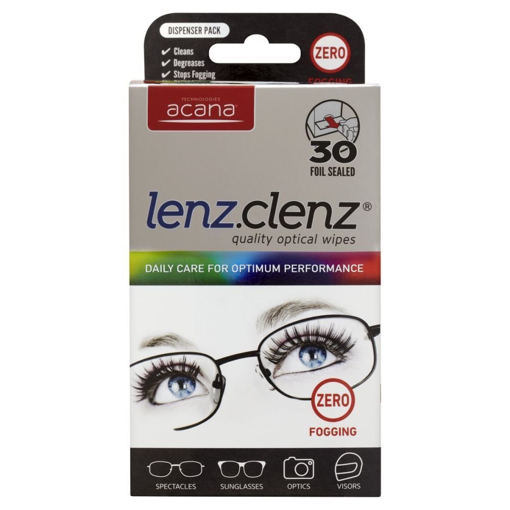 Acana Lenz Clenz 30 Optical Wipes Dispenser Pack Non Smear Anti Fogging