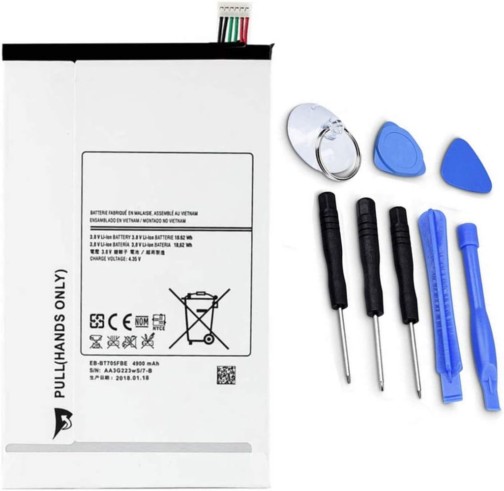 ASKC EB-BT705FBE Tablet Battery for Galaxy Tab S 8.4 SM-T700 SM-T700N SM-T705 SM-T705C SM-T705Y SM-T707A Series EB-BT705FBC EB-BT705FBU 3.8V 18.62Wh 4900mAh With Tools
