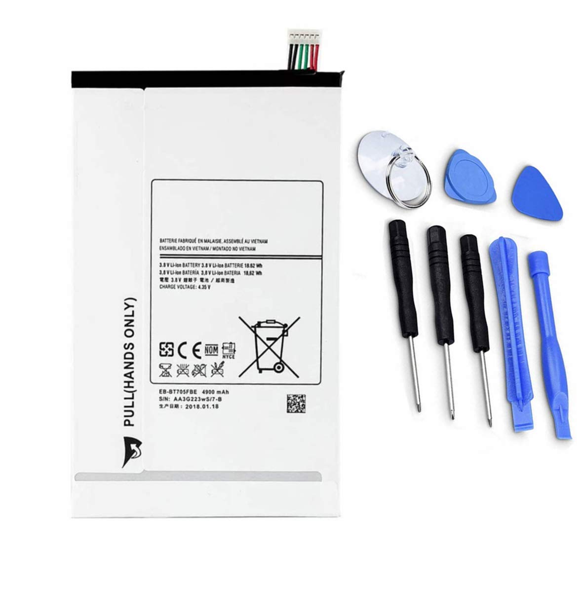 ASKC EB-BT705FBE Tablet Battery for Galaxy Tab S 8.4 SM-T700 SM-T700N SM-T705 SM-T705C SM-T705Y SM-T707A Series EB-BT705FBC EB-BT705FBU 3.8V 18.62Wh 4900mAh With Tools