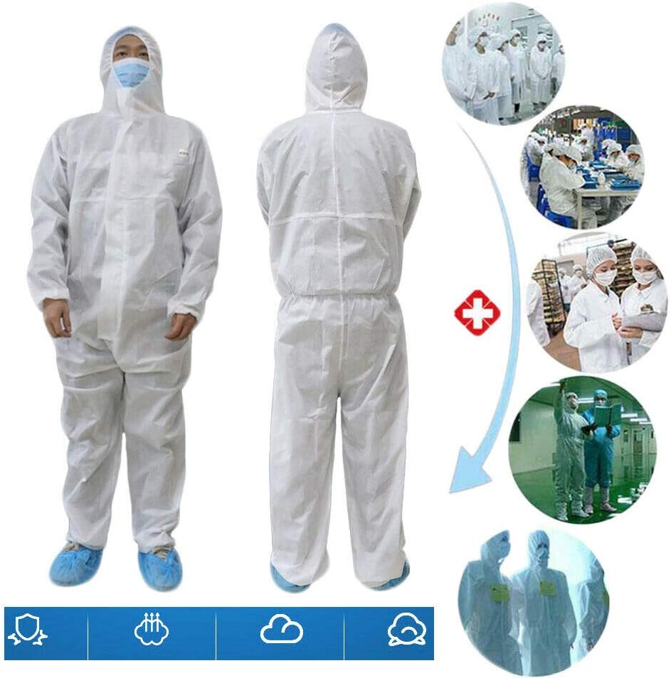White Coverall Hazmat Suit Disposable Antivirus Coveralls Factory Hospital Safety Clothing -CTI/CE Detection (XL, white)