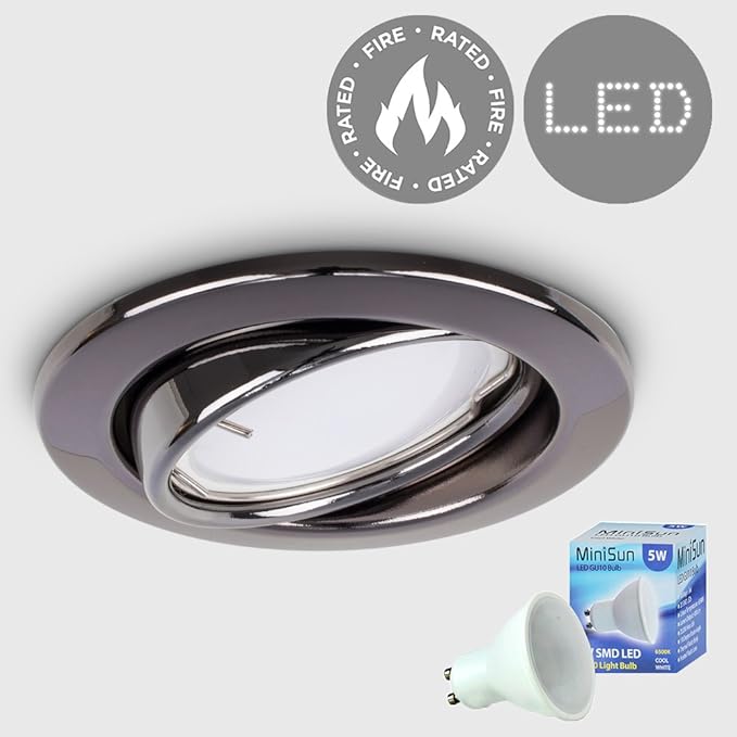 MiniSun Black Chrome Tiltable Steel Ceiling Recessed Spotlight