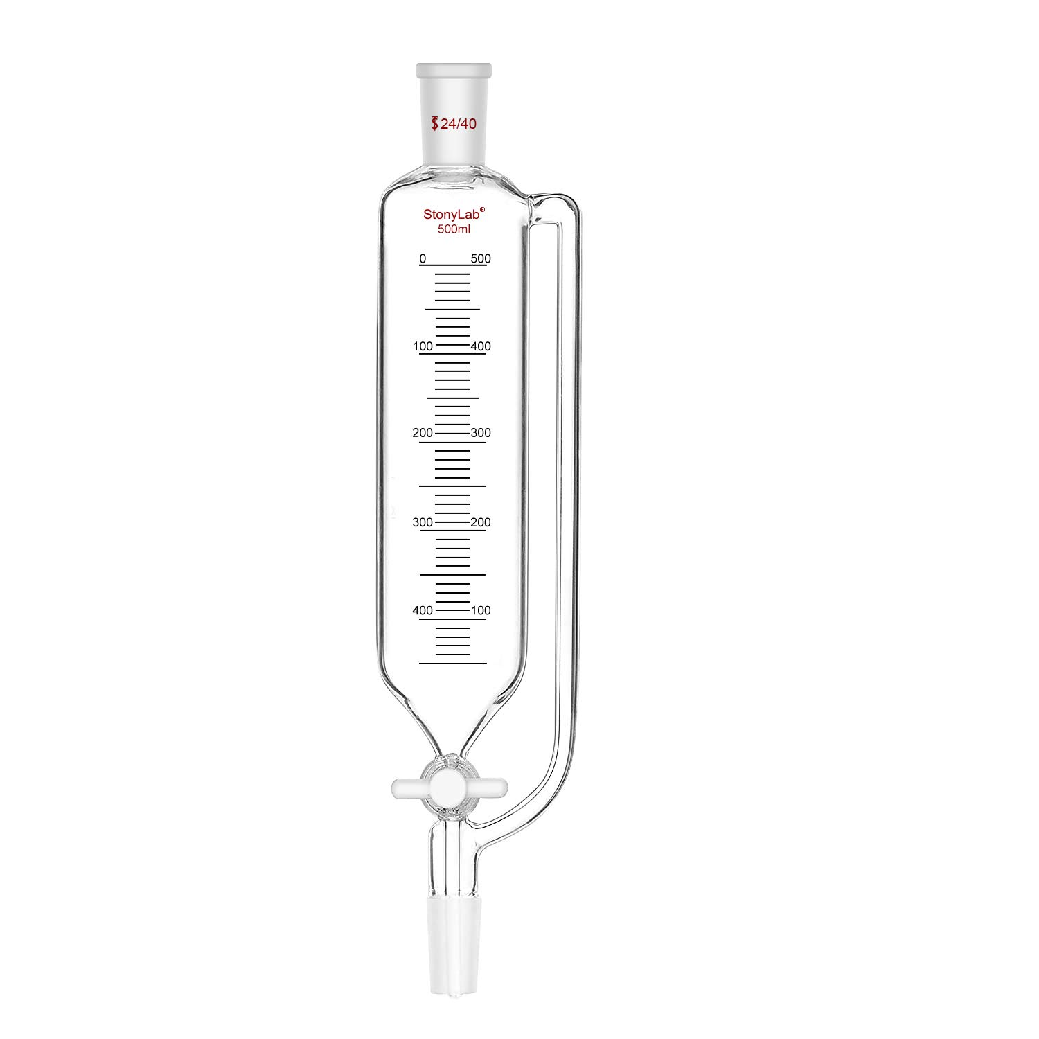 stonylab Pressure Equalizing Graduated Addition Funnel, Borosilicate Glass Dropping Funnel 24/40 Joint 500ml with PTFE Stopcock for Laboratory (500ml)