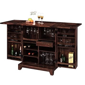SS WOOD Furniture Sheesham Wood Solid Wine Bar Cabinet (Mahogany Finish)