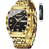 OLEVS Men Watches Square Business Dress Diamond Analog Quartz Date Luxury Watch for Men Casual Stainless Steel Waterproof Luminous Wrist Watch