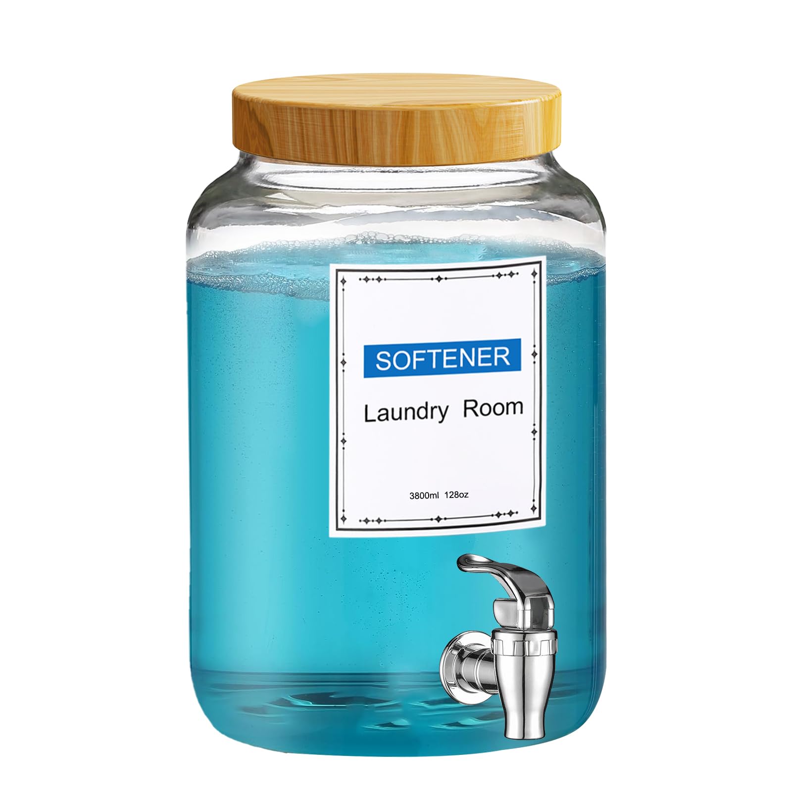 Photo 1 of Laundry Detergent Dispenser,1 Gallon Glass Liquid Laundry Detergent Dispenser,for Bleach, Fabric Softener,Laundry Soap Dispenser,for Laundry Room Organization and Storage 128oz
