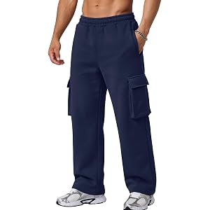 EFAN Men's Cargo Fleece Sweatpants Relaxed Straight Leg Joggers | Soft Brushed Lining, Multi-Pocket Streetwear Pants for Gym