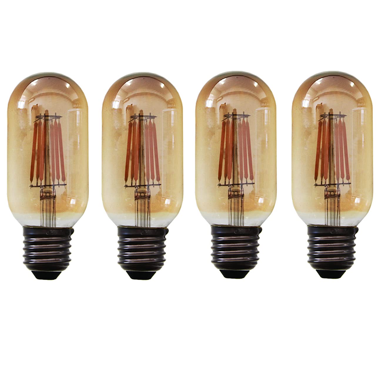 Aiwerttes 4PCS E27 LED Bulb 6W Equivalent 60W Incandescent T45 Vintage Edison Tubular Filament Light Bulbs Amber Glass Warm White 2700K Non-dimmable Light Lamp