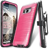 Samsung Galaxy S8 Case, COVRWARE [IRON TANK] + [Screen Protector] Heavy Duty Full-Body Rugged Holster Armor [Brushed Metal Texture] Case [Belt Clip][Kickstand], Pink