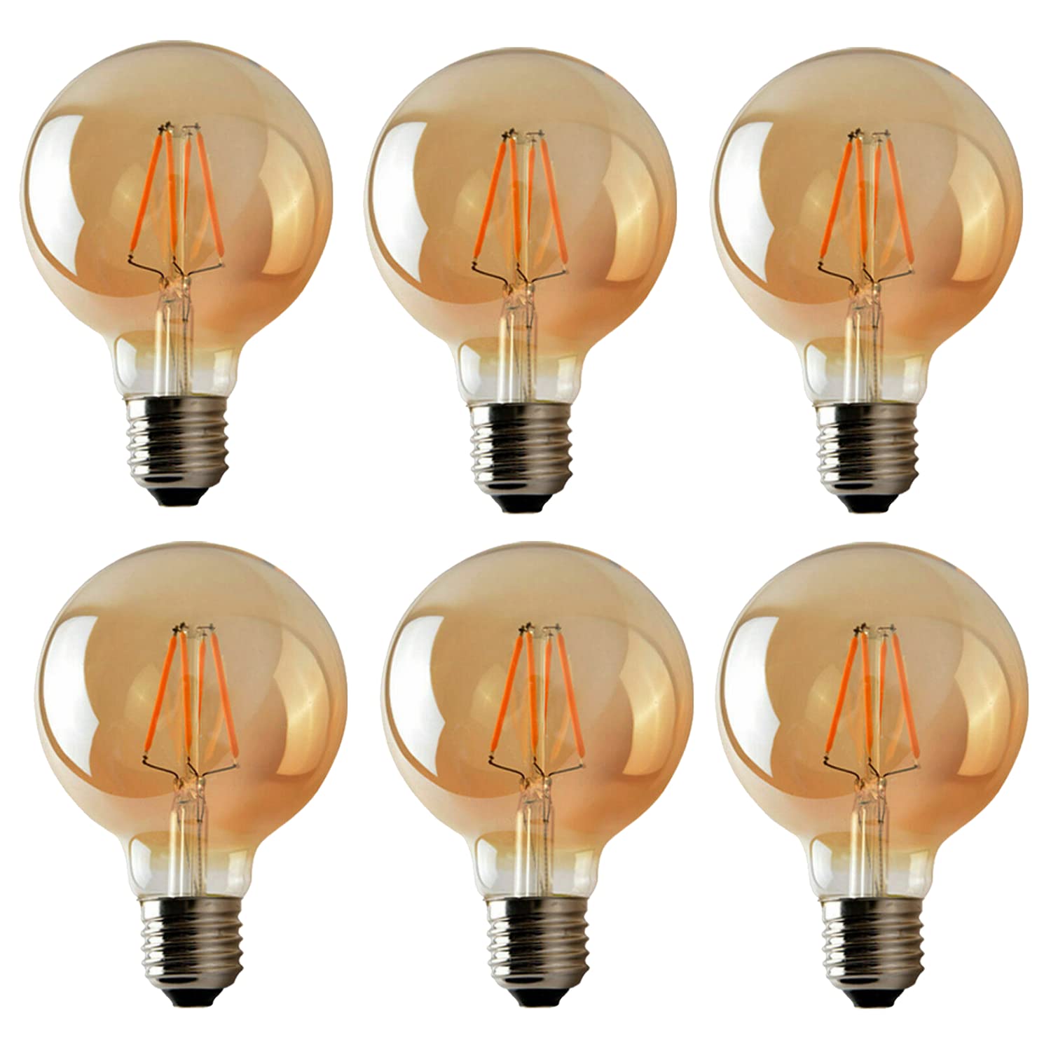 LEDSone 6 Pack, LED E27 Vintage Edison Bulb, G95 Dimmable 4W LED Filament Light Screw Bulb, Amber Globe Glass Warm White 2700K Lighting Decorative, [Energy Class A]