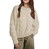 Girls Cable Knit Sweaters Chunky Long Sleeve Crewneck Drop Shoulder Warm Pullover Sweater Tops Size 5-14Y
