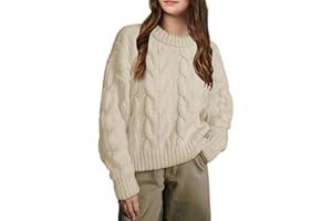 EGOCKAL Girls Cable Knit Sweaters Chunky Long Sleeve Crewneck Drop Shoulder Warm Pullover Sweater Tops Size 5-14Y
