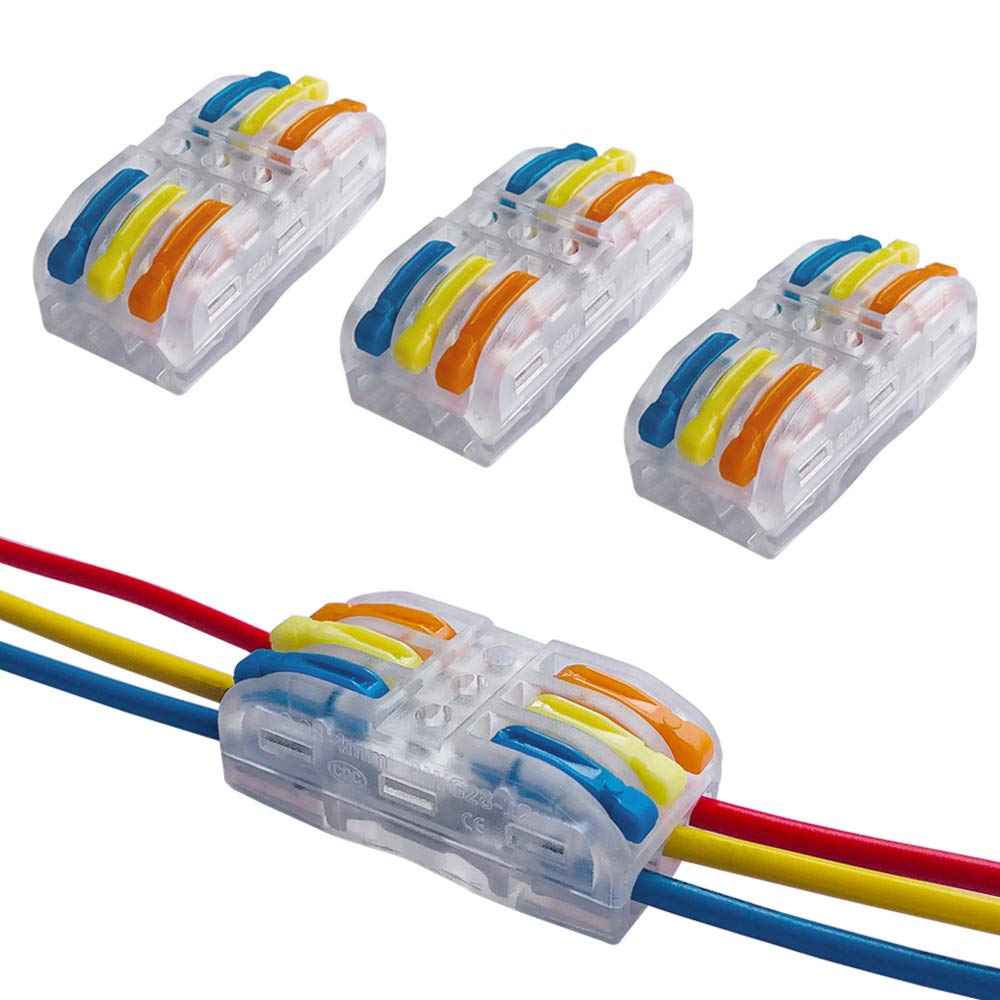 QitinDasen 12Pcs Premium Lever-Nut Wire Connectors, Bilateral 6 Hole Transparent Conductor Compact Wire Connectors, Quick Connector Cable Clamp Terminal Block Spring Connector (Multicolor Lever)