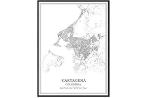 TANOKCRS Cartagena Colombia Map Wall Art Canvas Print Poster Artwork Unframed Modern Black and White Map Souvenir Gift Home Decor 12x16 Inches