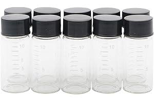 Kesell 10pcs Clear Glass Bottles Vials with Scale, 10ml Portable Bottle with Black Cap Refillable Durable Cosmetic Container Pot for Travel Daily Life