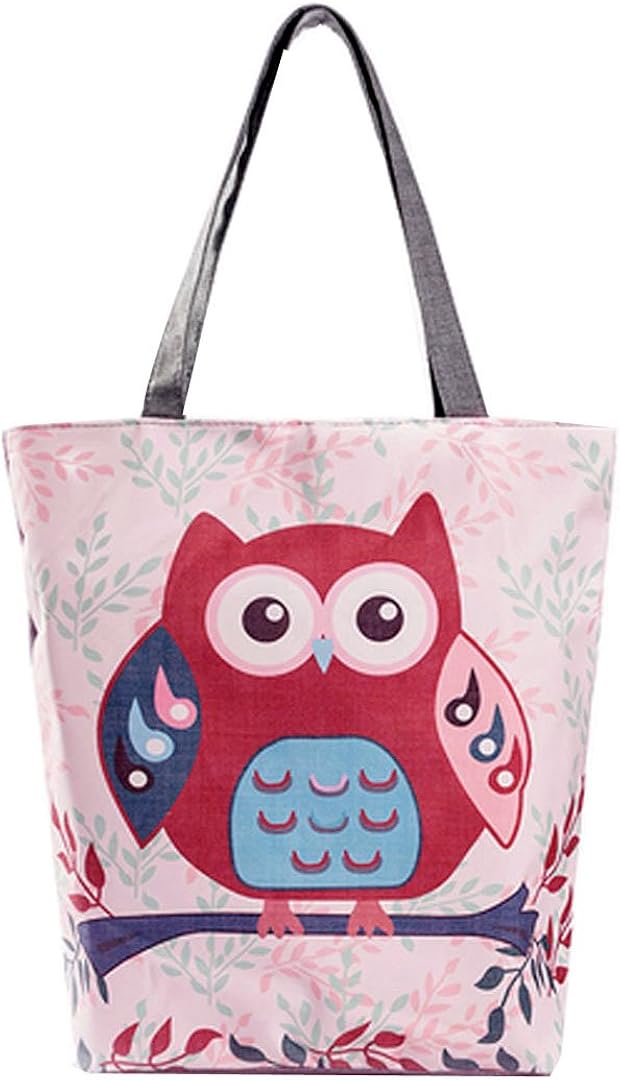LA HAUTE Canvas Tote Bags Lovely Owl Print Summer Beach Handbags Shoulder Bags Large Shopping Bags, Color5