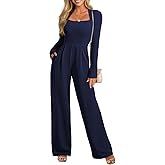 Pink Queen Jumpsuits for Women Dressy Scoop Neck Long Sleeve Wide Leg Romper One Piece Trendy Outfits